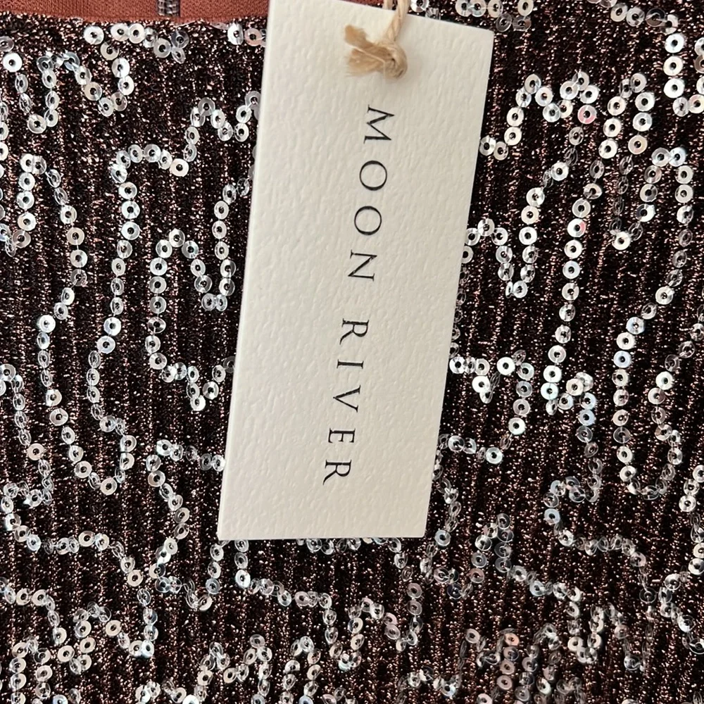 Moon River Anthropologie Womens Sequin babydoll cocktail dress square neck …